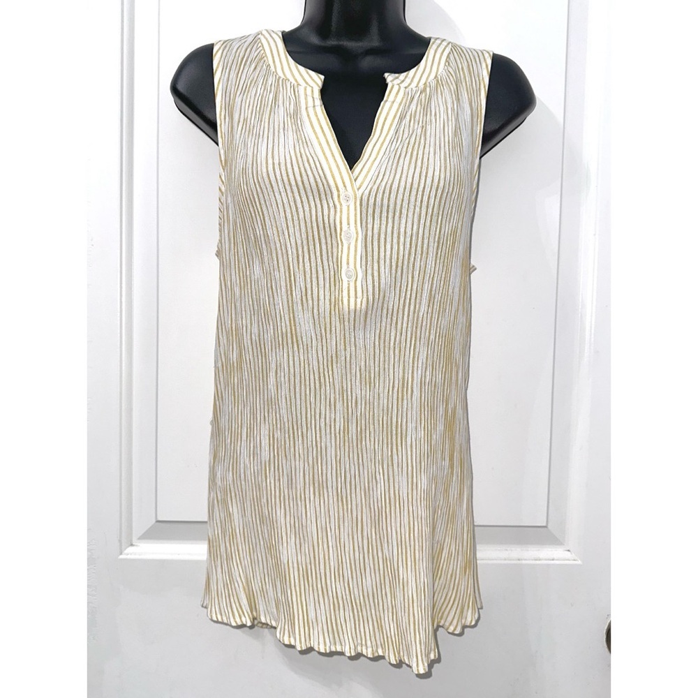 Andree by Unit Yellow Striped Sleeveless Top, w/ buttons